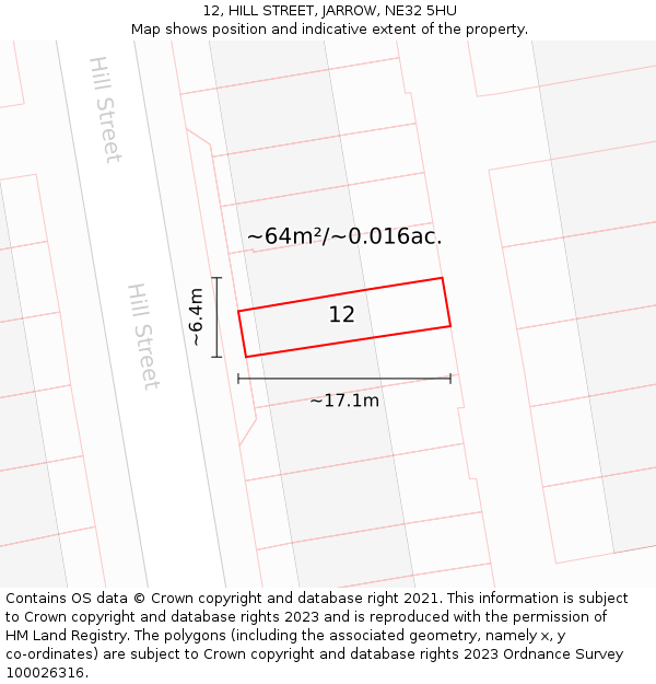 12, HILL STREET, JARROW, NE32 5HU: Plot and title map