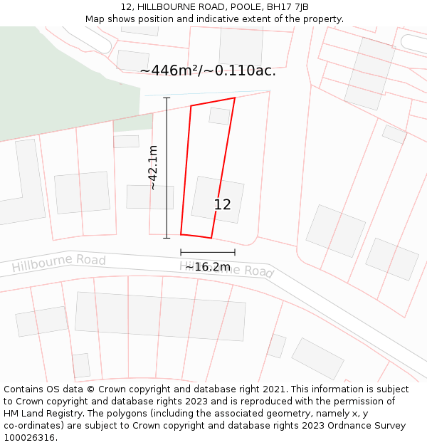 12, HILLBOURNE ROAD, POOLE, BH17 7JB: Plot and title map