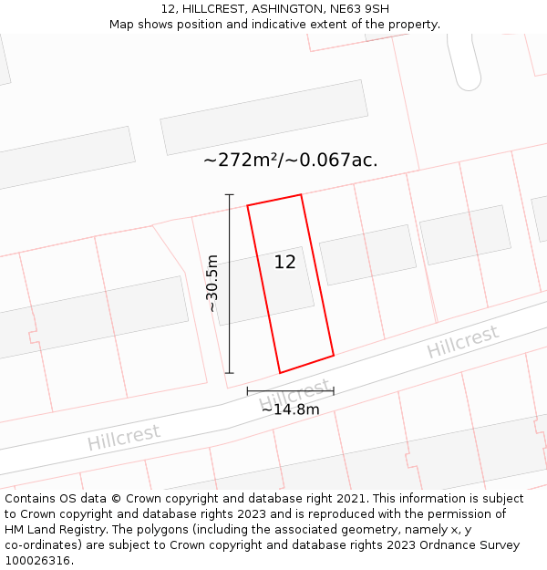 12, HILLCREST, ASHINGTON, NE63 9SH: Plot and title map