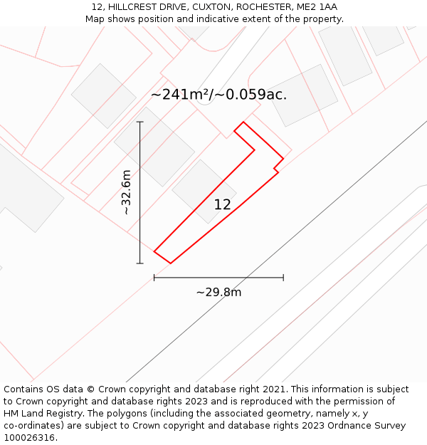 12, HILLCREST DRIVE, CUXTON, ROCHESTER, ME2 1AA: Plot and title map