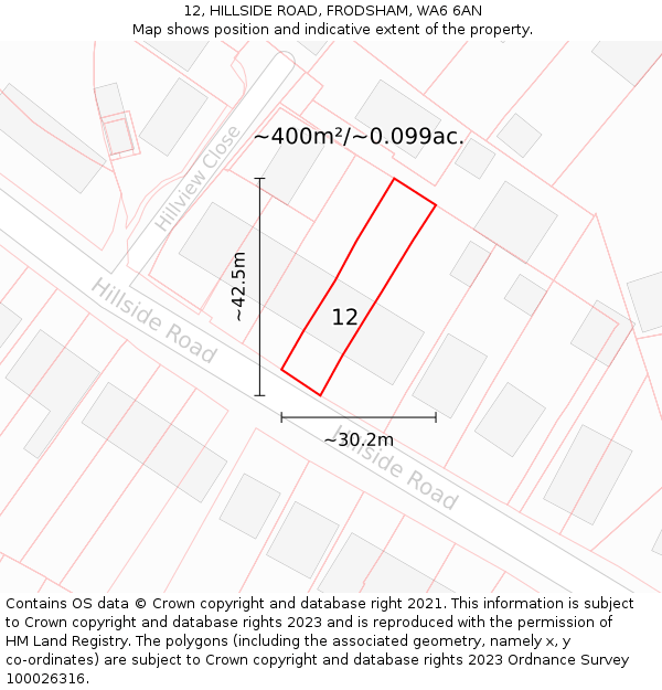 12, HILLSIDE ROAD, FRODSHAM, WA6 6AN: Plot and title map
