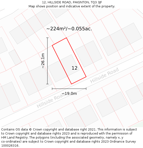 12, HILLSIDE ROAD, PAIGNTON, TQ3 3JF: Plot and title map