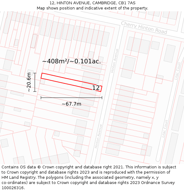12, HINTON AVENUE, CAMBRIDGE, CB1 7AS: Plot and title map