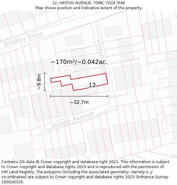 12, HINTON AVENUE, YORK, YO24 3NW: Plot and title map