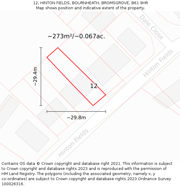 12, HINTON FIELDS, BOURNHEATH, BROMSGROVE, B61 9HR: Plot and title map