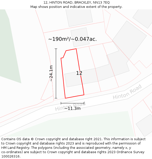 12, HINTON ROAD, BRACKLEY, NN13 7EQ: Plot and title map