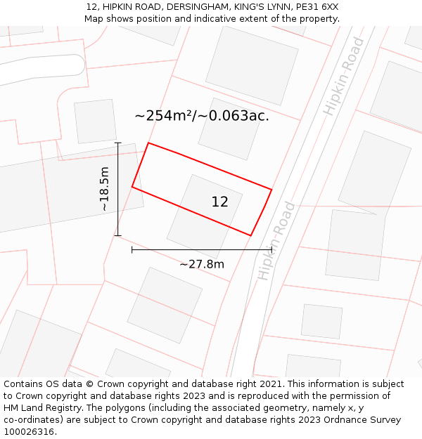 12, HIPKIN ROAD, DERSINGHAM, KING'S LYNN, PE31 6XX: Plot and title map