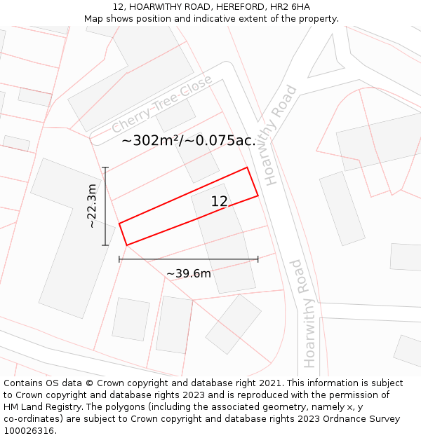 12, HOARWITHY ROAD, HEREFORD, HR2 6HA: Plot and title map