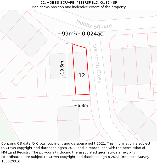 12, HOBBS SQUARE, PETERSFIELD, GU31 4SR: Plot and title map