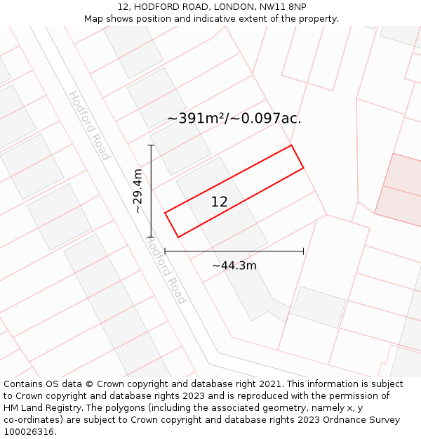 12, HODFORD ROAD, LONDON, NW11 8NP: Plot and title map