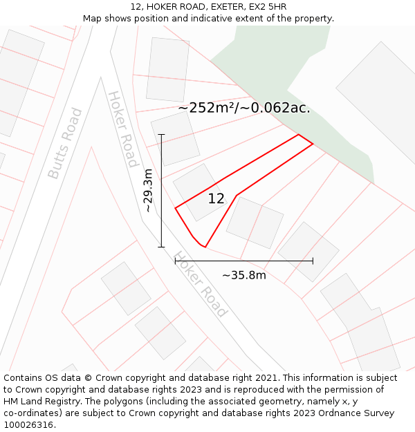 12, HOKER ROAD, EXETER, EX2 5HR: Plot and title map