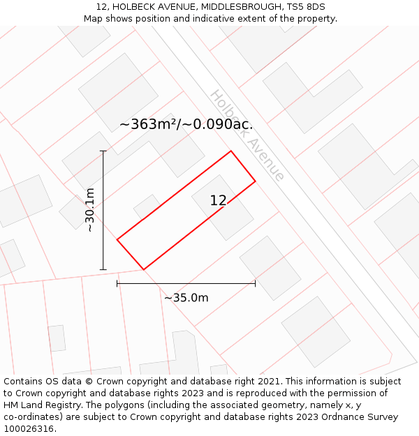 12, HOLBECK AVENUE, MIDDLESBROUGH, TS5 8DS: Plot and title map