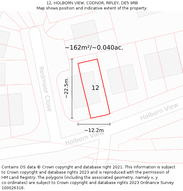 12, HOLBORN VIEW, CODNOR, RIPLEY, DE5 9RB: Plot and title map