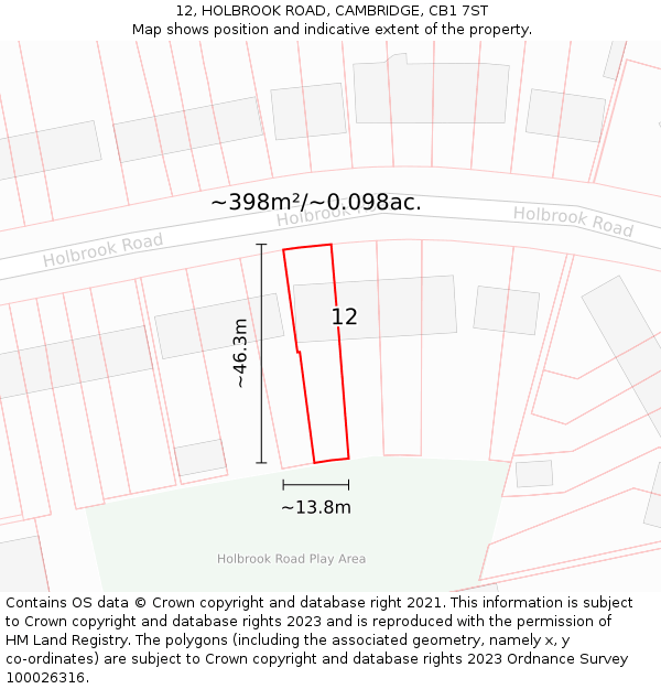 12, HOLBROOK ROAD, CAMBRIDGE, CB1 7ST: Plot and title map