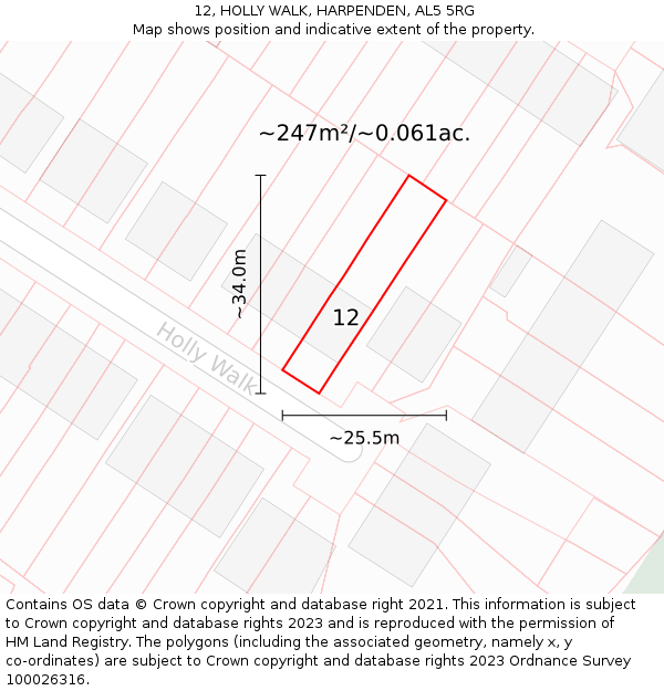 12, HOLLY WALK, HARPENDEN, AL5 5RG: Plot and title map