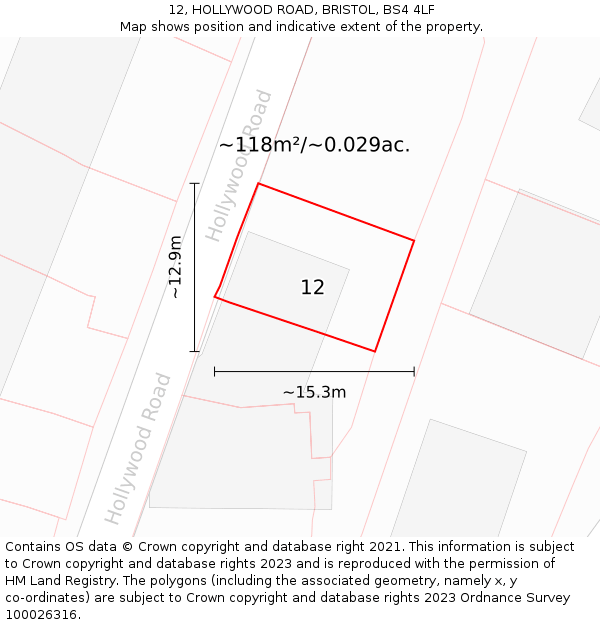 12, HOLLYWOOD ROAD, BRISTOL, BS4 4LF: Plot and title map