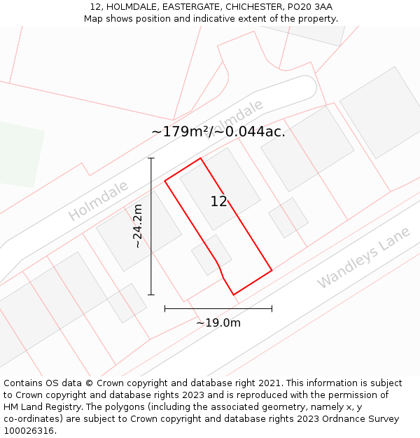12, HOLMDALE, EASTERGATE, CHICHESTER, PO20 3AA: Plot and title map