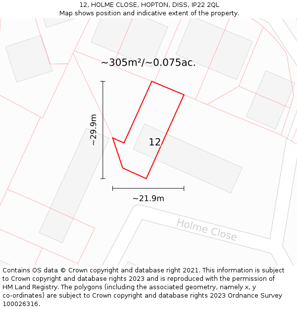 12, HOLME CLOSE, HOPTON, DISS, IP22 2QL: Plot and title map