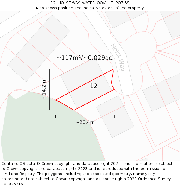 12, HOLST WAY, WATERLOOVILLE, PO7 5SJ: Plot and title map