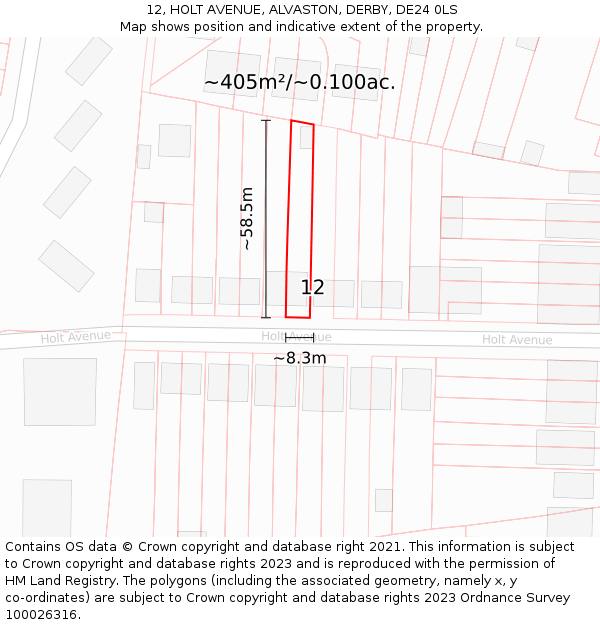 12, HOLT AVENUE, ALVASTON, DERBY, DE24 0LS: Plot and title map