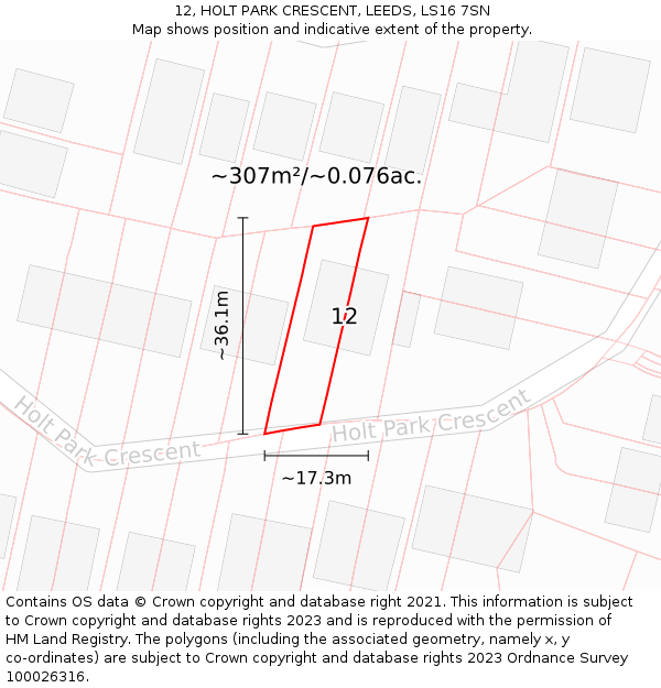 12, HOLT PARK CRESCENT, LEEDS, LS16 7SN: Plot and title map
