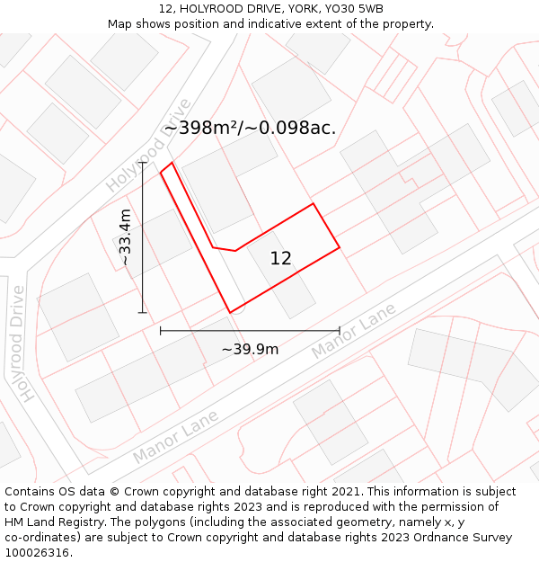 12, HOLYROOD DRIVE, YORK, YO30 5WB: Plot and title map