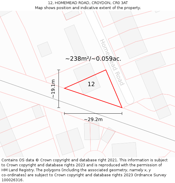 12, HOMEMEAD ROAD, CROYDON, CR0 3AT: Plot and title map