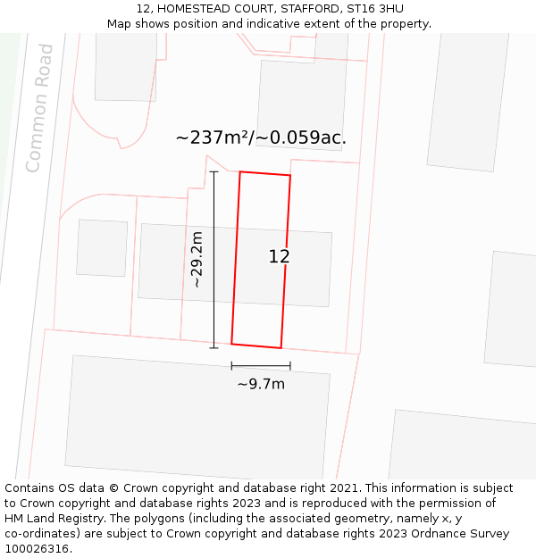 12, HOMESTEAD COURT, STAFFORD, ST16 3HU: Plot and title map