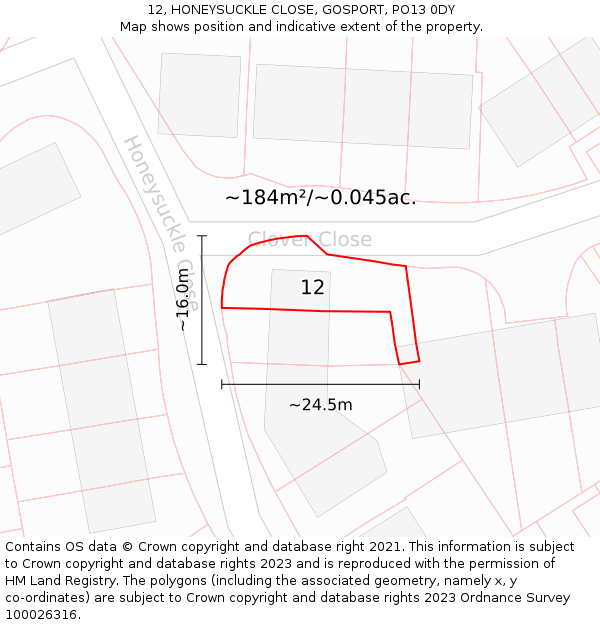 12, HONEYSUCKLE CLOSE, GOSPORT, PO13 0DY: Plot and title map