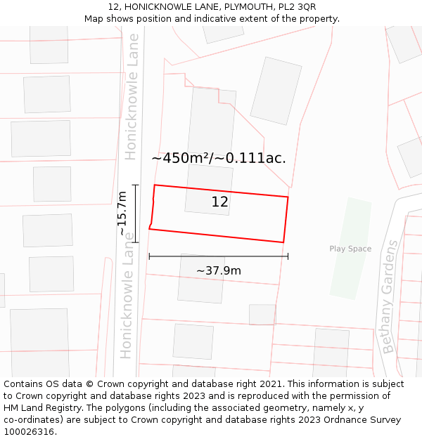 12, HONICKNOWLE LANE, PLYMOUTH, PL2 3QR: Plot and title map