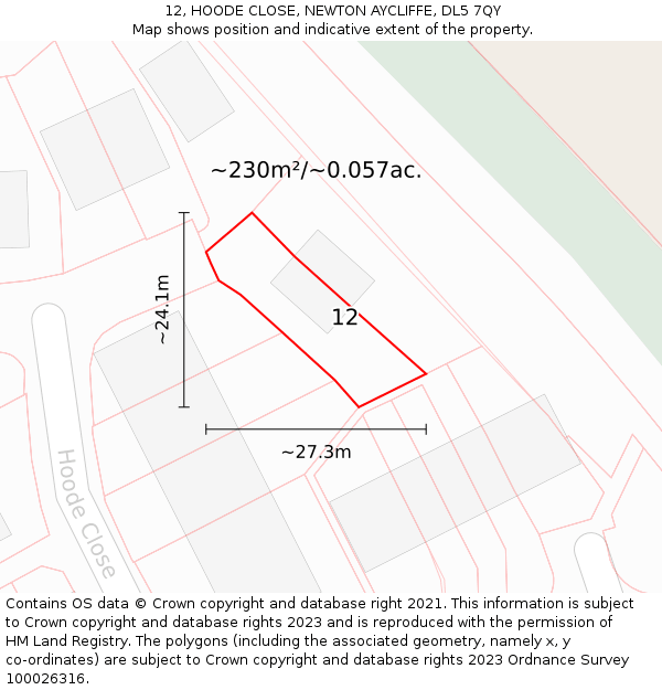 12, HOODE CLOSE, NEWTON AYCLIFFE, DL5 7QY: Plot and title map