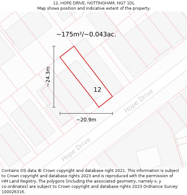 12, HOPE DRIVE, NOTTINGHAM, NG7 1DL: Plot and title map