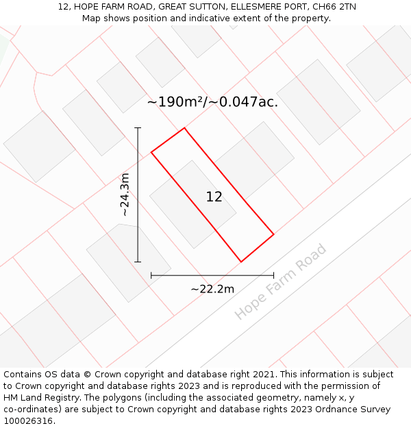 12, HOPE FARM ROAD, GREAT SUTTON, ELLESMERE PORT, CH66 2TN: Plot and title map