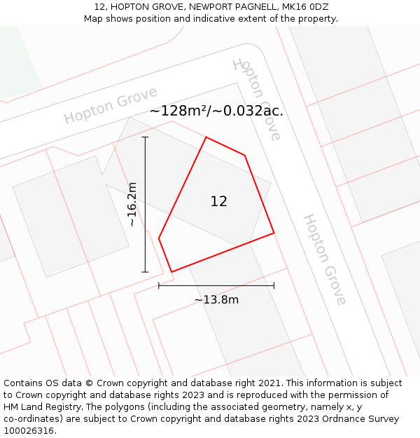 12, HOPTON GROVE, NEWPORT PAGNELL, MK16 0DZ: Plot and title map