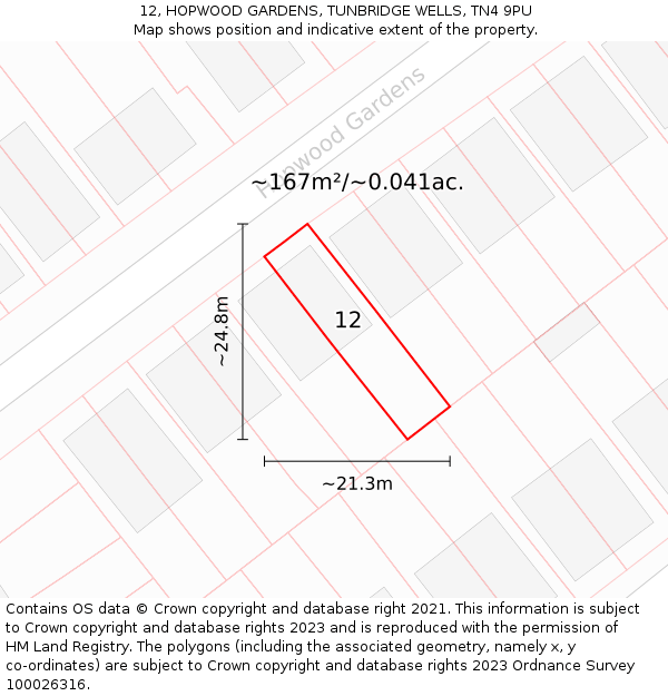 12, HOPWOOD GARDENS, TUNBRIDGE WELLS, TN4 9PU: Plot and title map