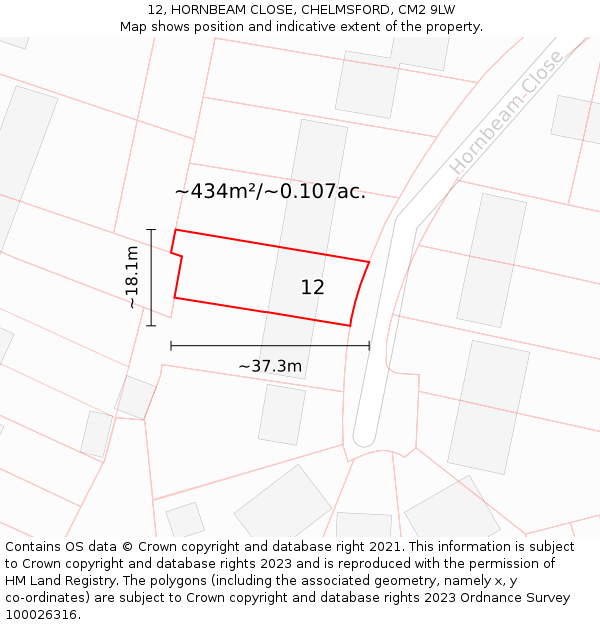 12, HORNBEAM CLOSE, CHELMSFORD, CM2 9LW: Plot and title map