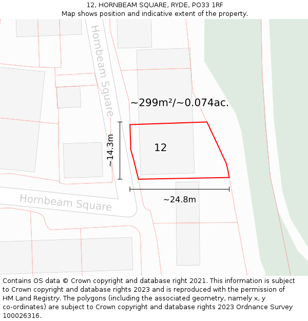 12, HORNBEAM SQUARE, RYDE, PO33 1RF: Plot and title map