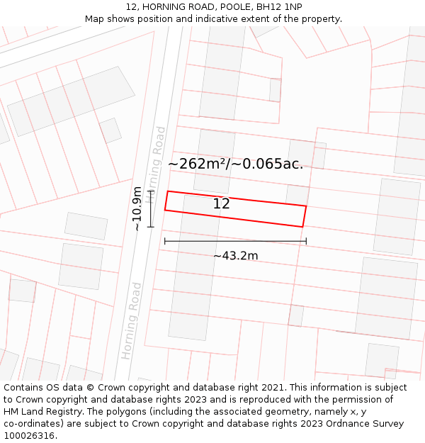 12, HORNING ROAD, POOLE, BH12 1NP: Plot and title map