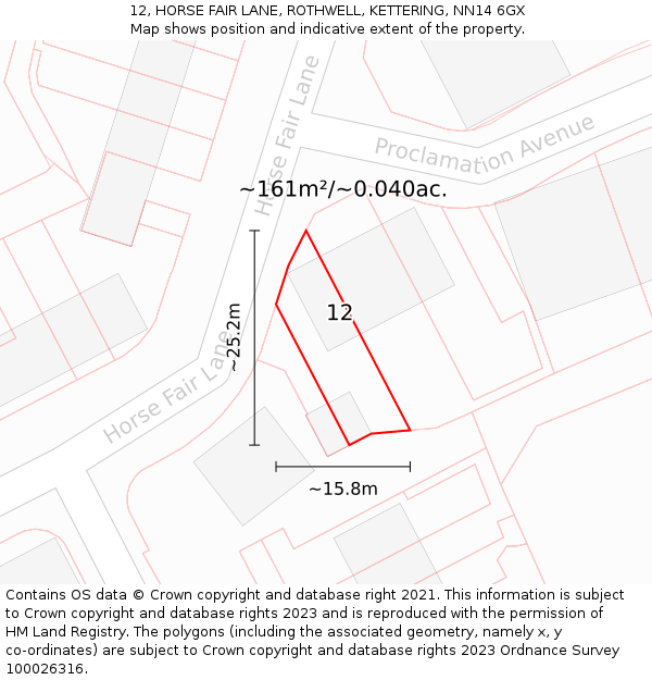12, HORSE FAIR LANE, ROTHWELL, KETTERING, NN14 6GX: Plot and title map