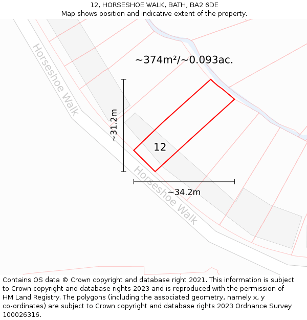 12, HORSESHOE WALK, BATH, BA2 6DE: Plot and title map