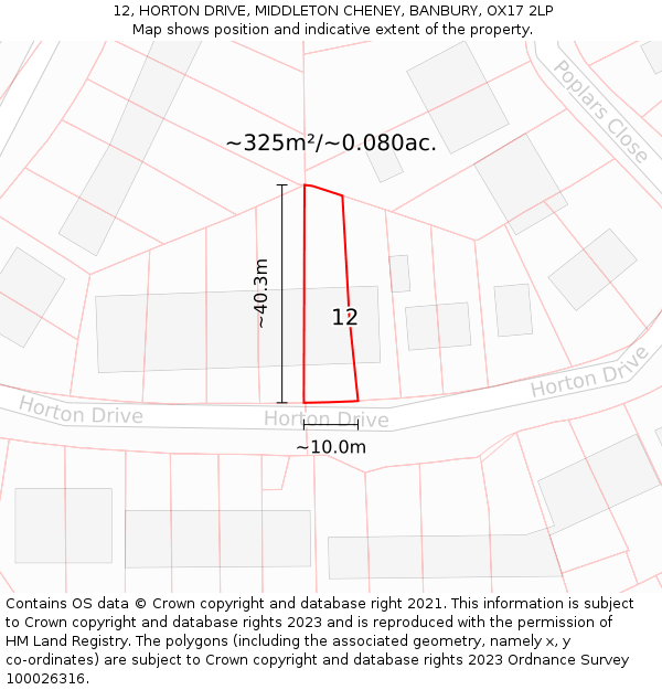 12, HORTON DRIVE, MIDDLETON CHENEY, BANBURY, OX17 2LP: Plot and title map