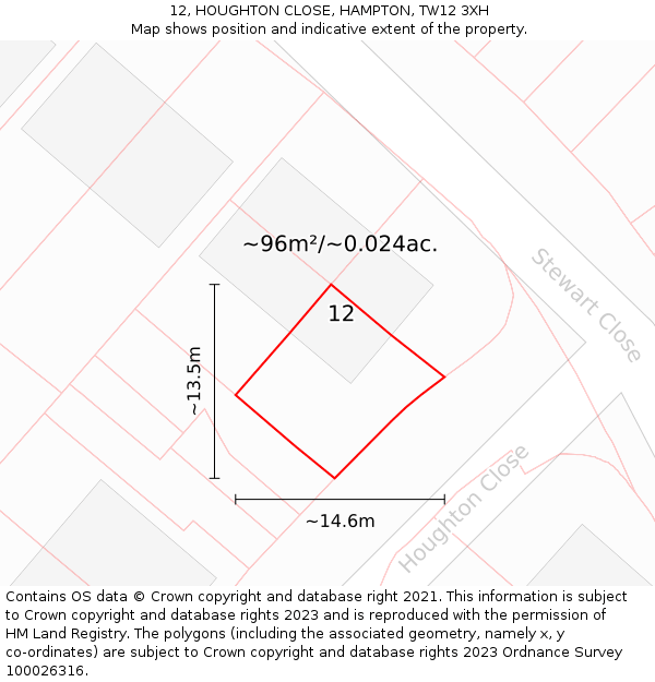 12, HOUGHTON CLOSE, HAMPTON, TW12 3XH: Plot and title map