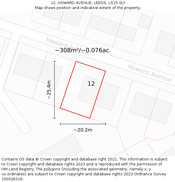 12, HOWARD AVENUE, LEEDS, LS15 0LY: Plot and title map