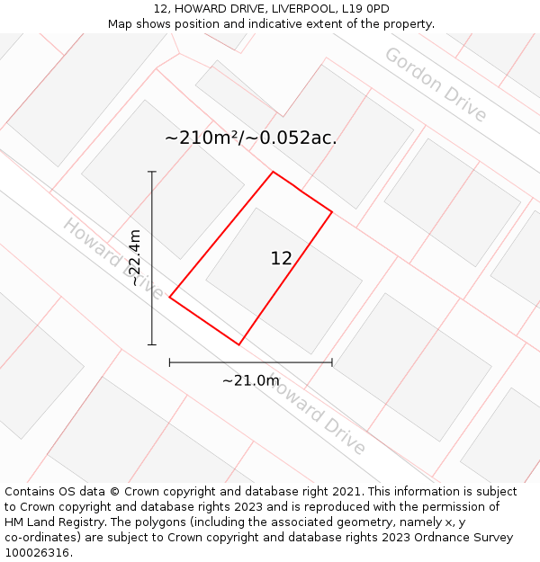 12, HOWARD DRIVE, LIVERPOOL, L19 0PD: Plot and title map