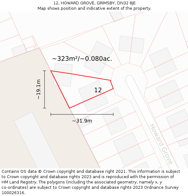 12, HOWARD GROVE, GRIMSBY, DN32 8JE: Plot and title map