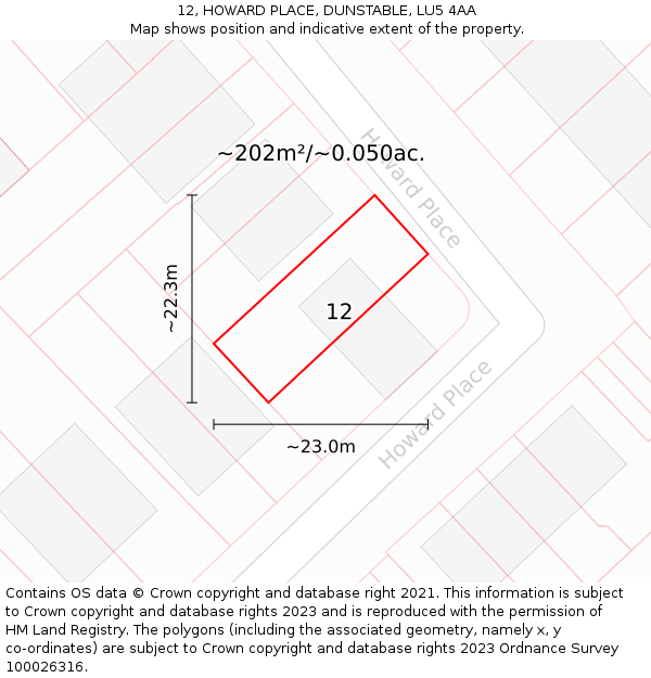 12, HOWARD PLACE, DUNSTABLE, LU5 4AA: Plot and title map