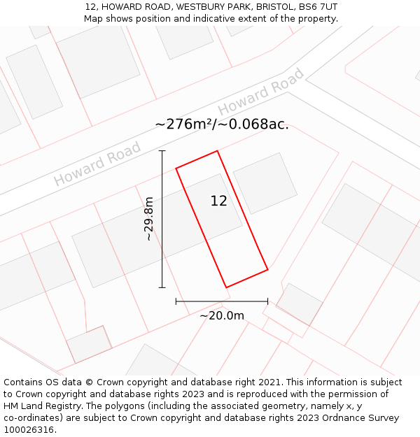 12, HOWARD ROAD, WESTBURY PARK, BRISTOL, BS6 7UT: Plot and title map