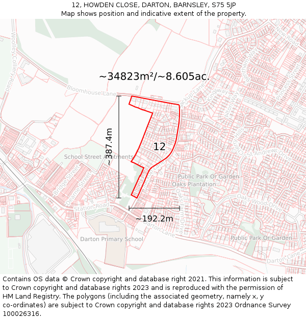 12, HOWDEN CLOSE, DARTON, BARNSLEY, S75 5JP: Plot and title map