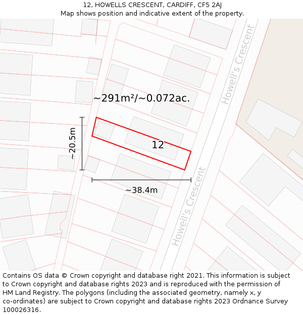 12, HOWELLS CRESCENT, CARDIFF, CF5 2AJ: Plot and title map