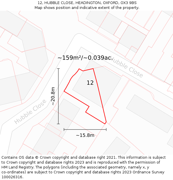 12, HUBBLE CLOSE, HEADINGTON, OXFORD, OX3 9BS: Plot and title map